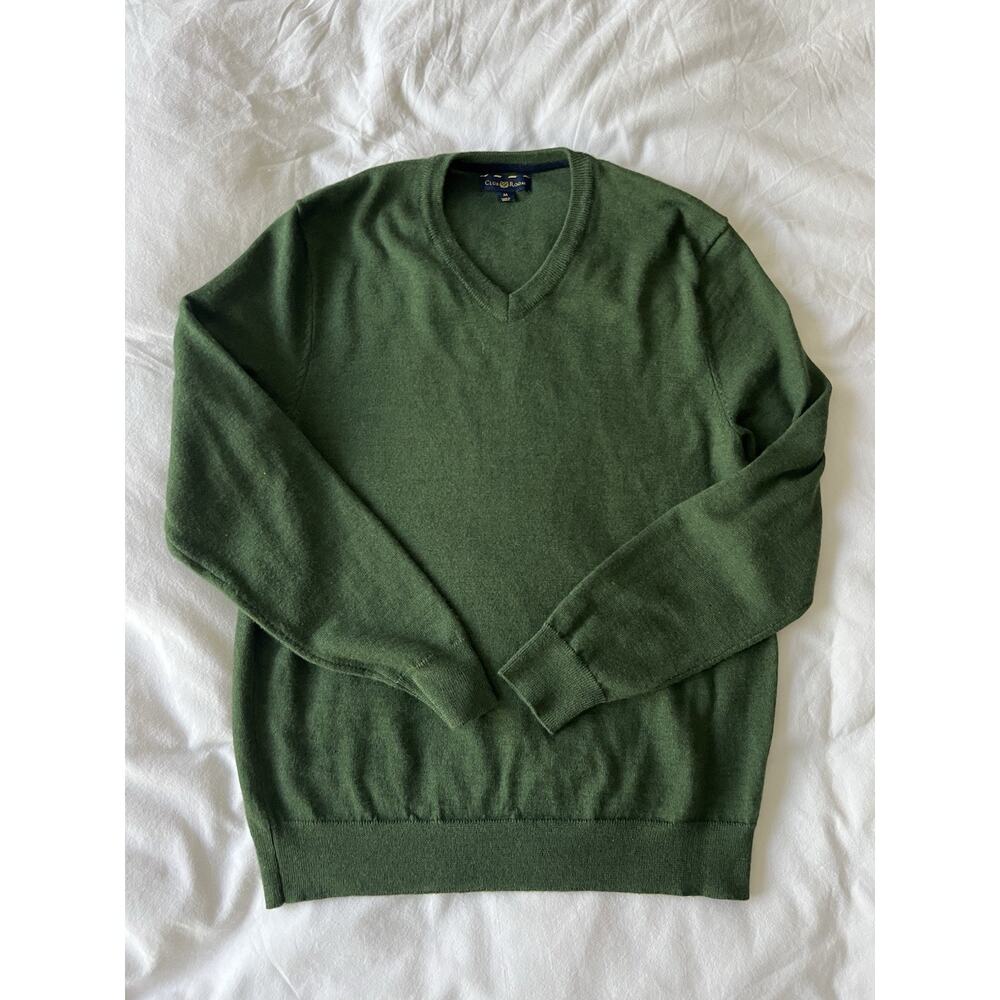 Club Room Men's Solid V-Neck Merino Wool Blend Sweater Ivy League Green